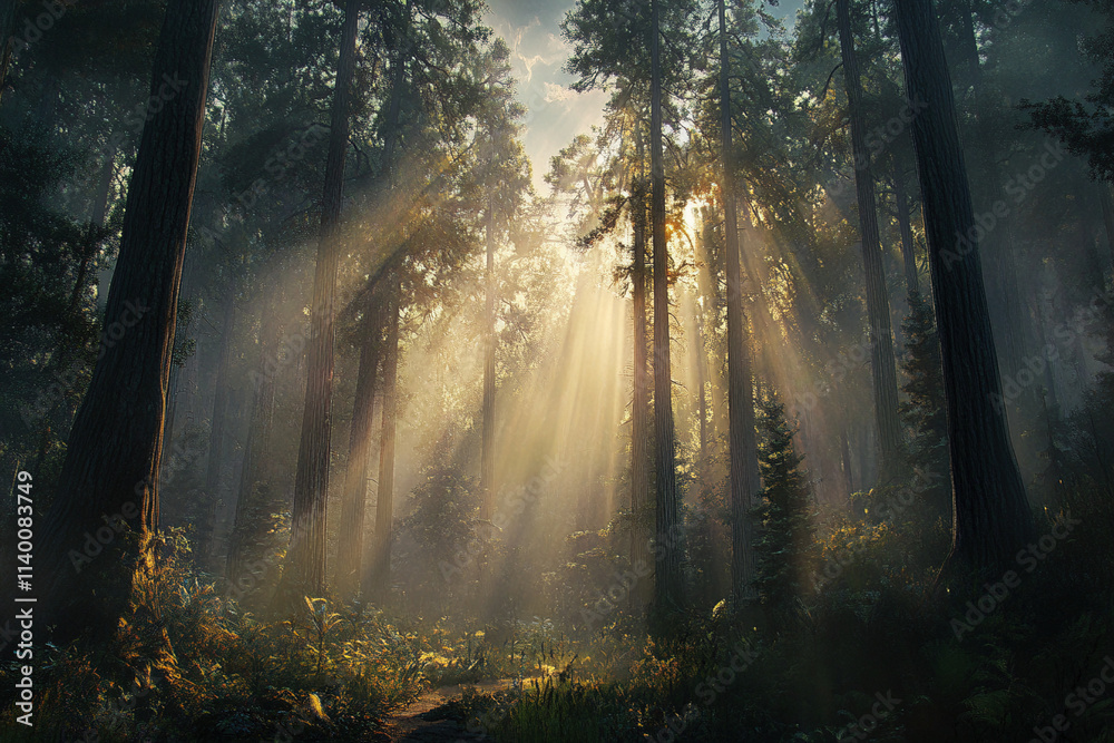 Obraz premium sun rays in the forest