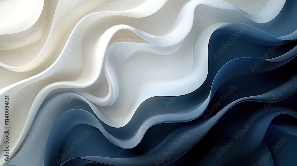 Fototapeta premium Abstract Flowing Waves of Blue and White: A Serene Digital Art Piece
