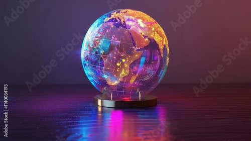 Illuminated Globe: A Vibrant Display of Global Connectivity in a Dark Room