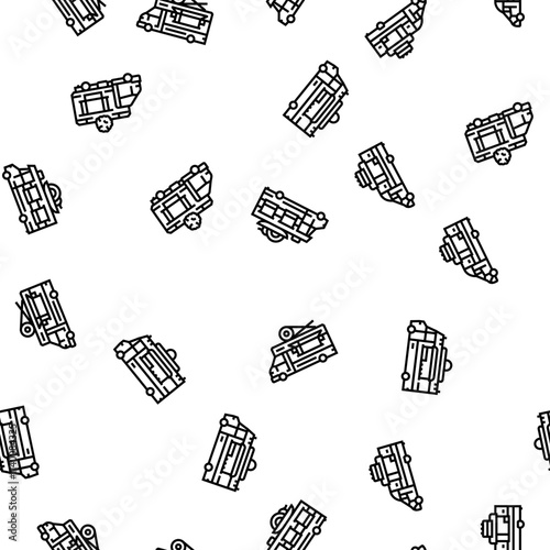 food truck street mobile cuisine vector seamless pattern thin line illustration