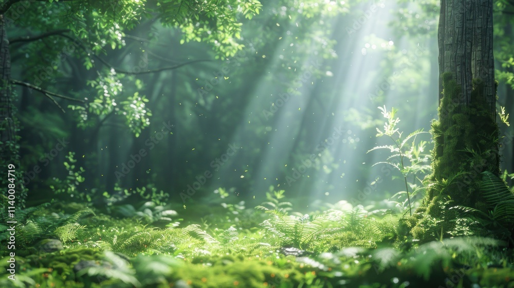 Sunbeams through the Forest Canopy: A Serene Woodland Scene Sunbeams through the Forest Canopy: A Serene Woodland Scene