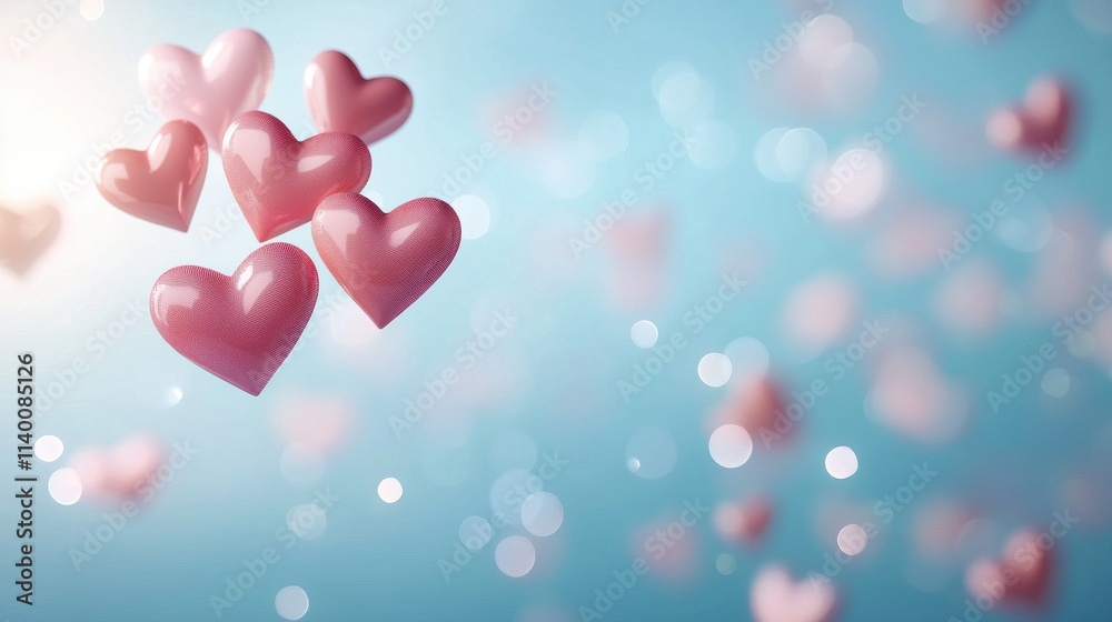 Dreamy atmosphere floating hearts in an enchanted setting Dreamy atmosphere floating hearts in an enchanted setting