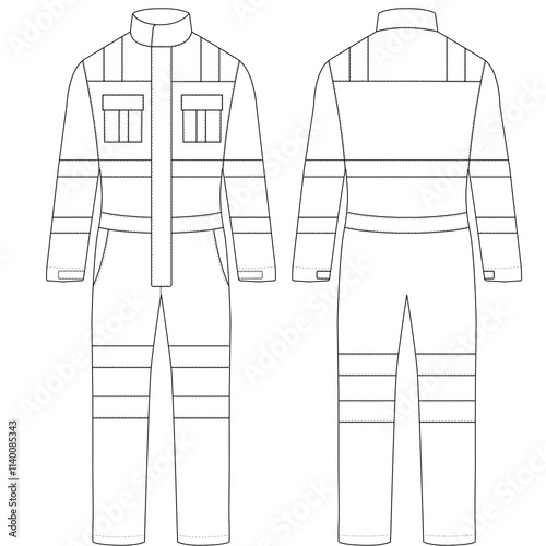 Protective Working jumpsuit set fashion flat technical sketch template vector design