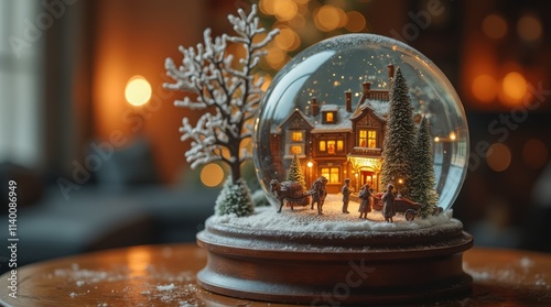 Victorian Snow Globe on Wooden Table