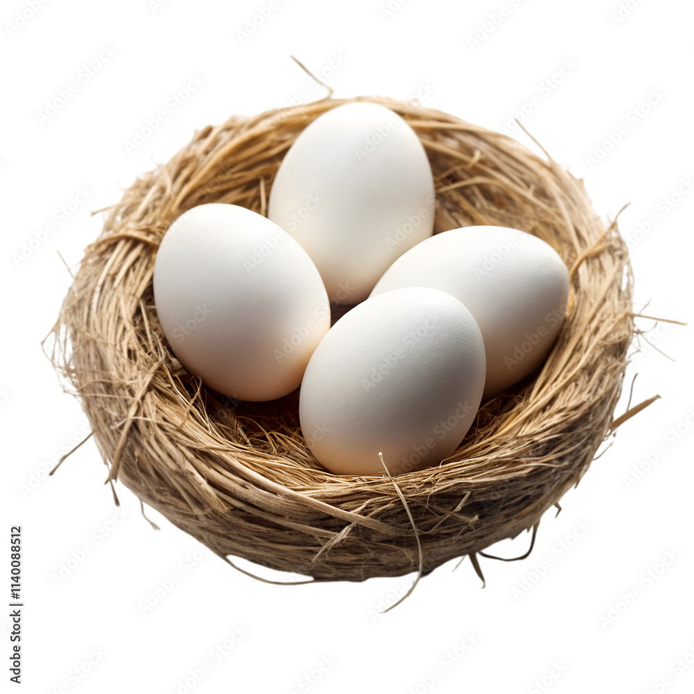 White eggs in nest isolated on transparent background White eggs in nest isolated on transparent background