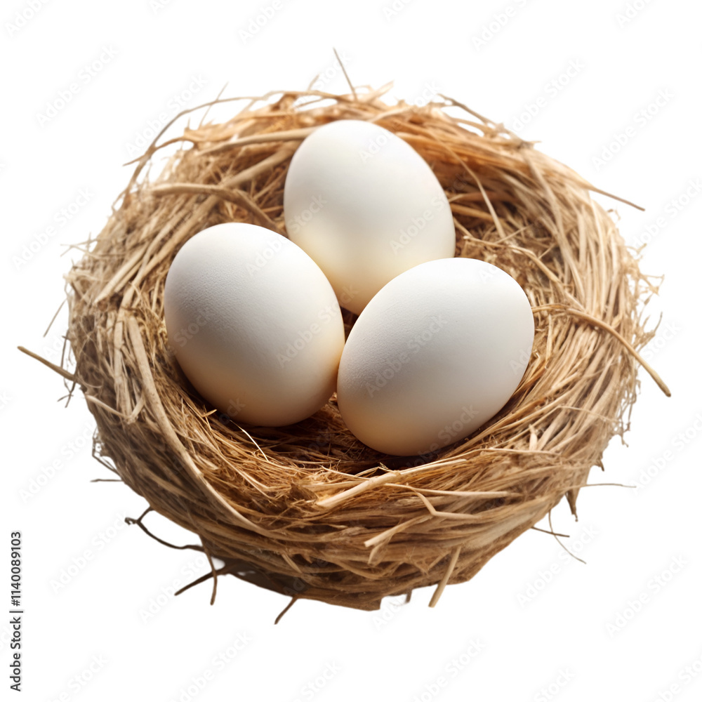 White eggs in nest isolated on transparent background White eggs in nest isolated on transparent background