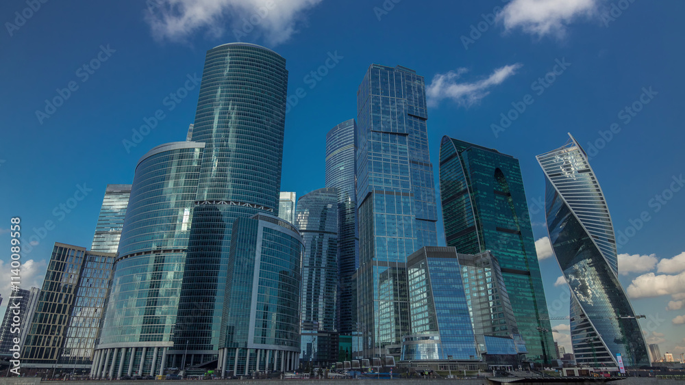 Moscow City business center skyscrapers office buildings and luxury apartments timelapse hyperlapse. Moscow City business center skyscrapers office buildings and luxury apartments timelapse hyperlapse.