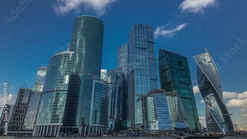 Moscow City business center skyscrapers office buildings and luxury apartments timelapse hyperlapse.