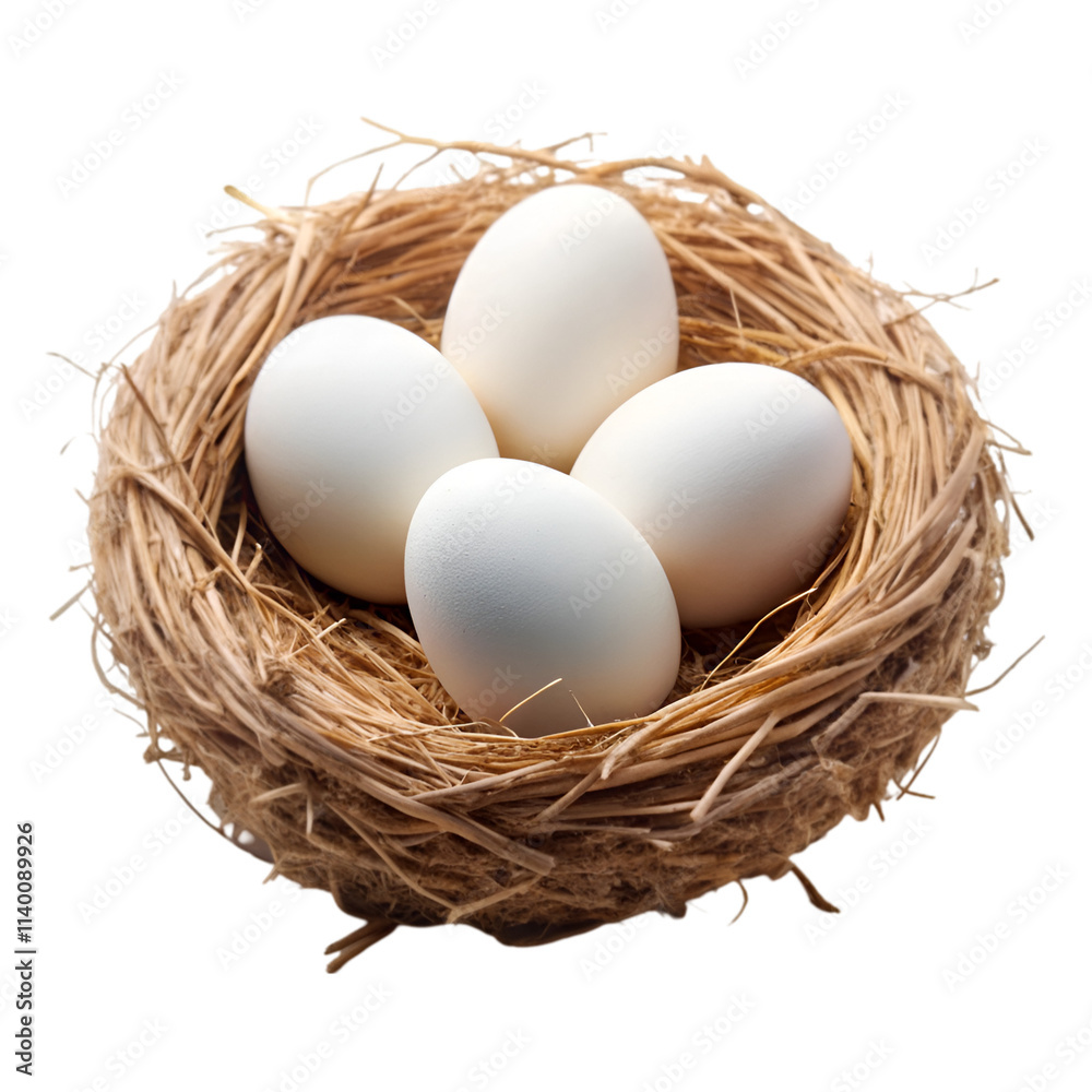 White eggs in nest isolated on transparent background White eggs in nest isolated on transparent background