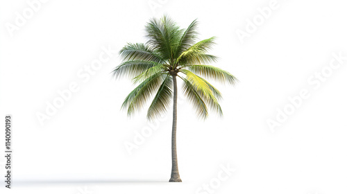 A palm tree stands tall against a clear backdrop.