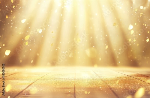 Golden Glittering Background With Light Rays