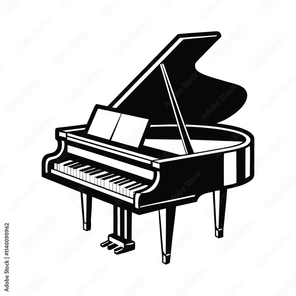 grand piano and notes silhouette icon isolated on a white background grand piano and notes silhouette icon isolated on a white background