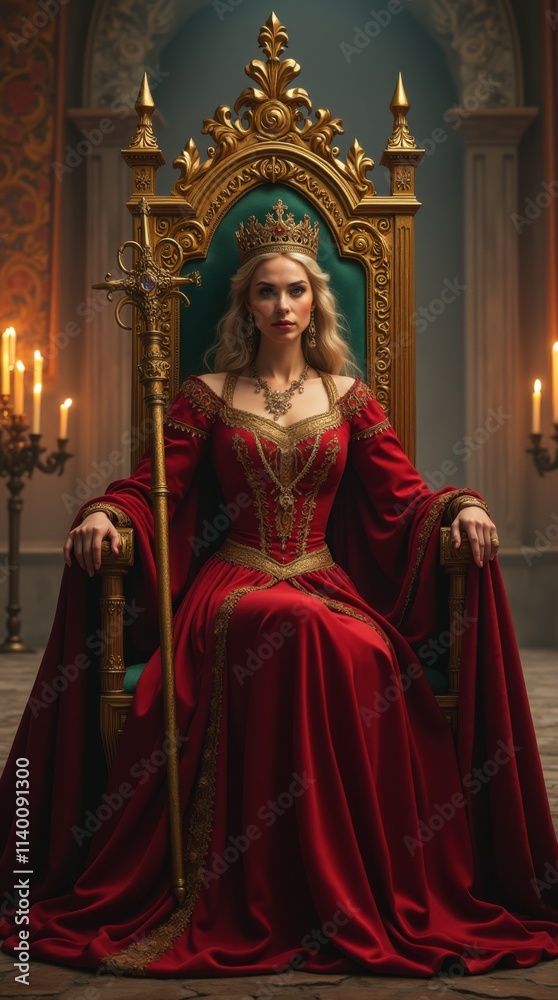 Medieval Queen on Golden Throne Medieval Queen on Golden Throne