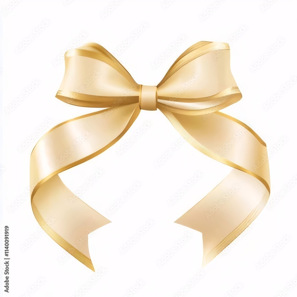 Elegant cream satin ribbon bow with gold edges, isolated on white background. Elegant cream satin ribbon bow with gold edges, isolated on white background.