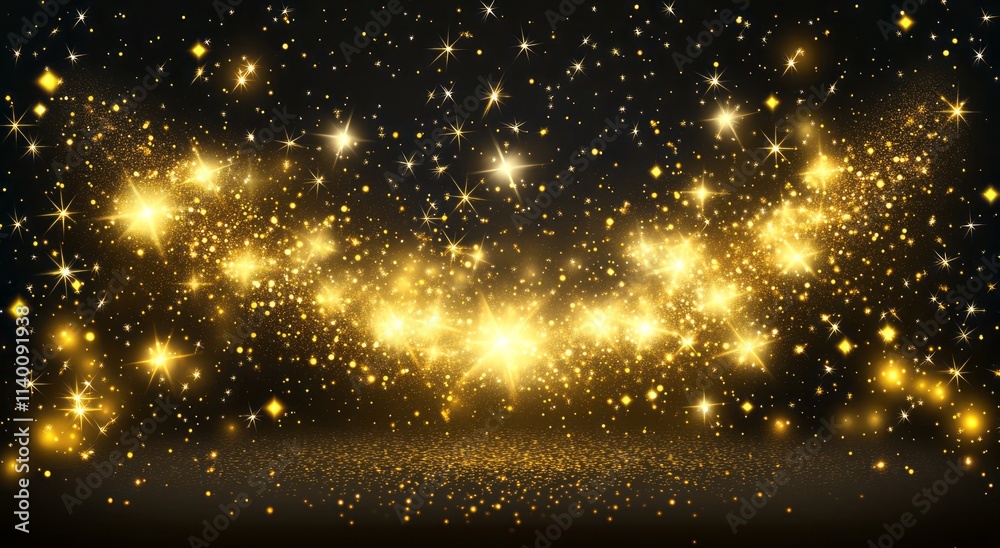 Golden Sparkle Background With Bright Stars and Glittering Dust Golden Sparkle Background With Bright Stars and Glittering Dust