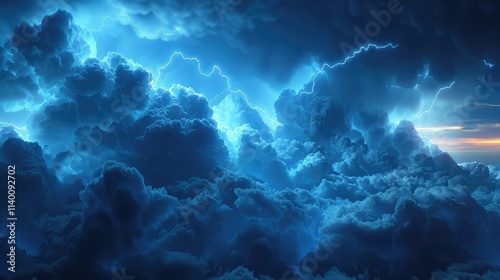 Wallpaper Mural A dramatic sky filled with dark clouds and vibrant blue lightning illuminating the scene. Torontodigital.ca