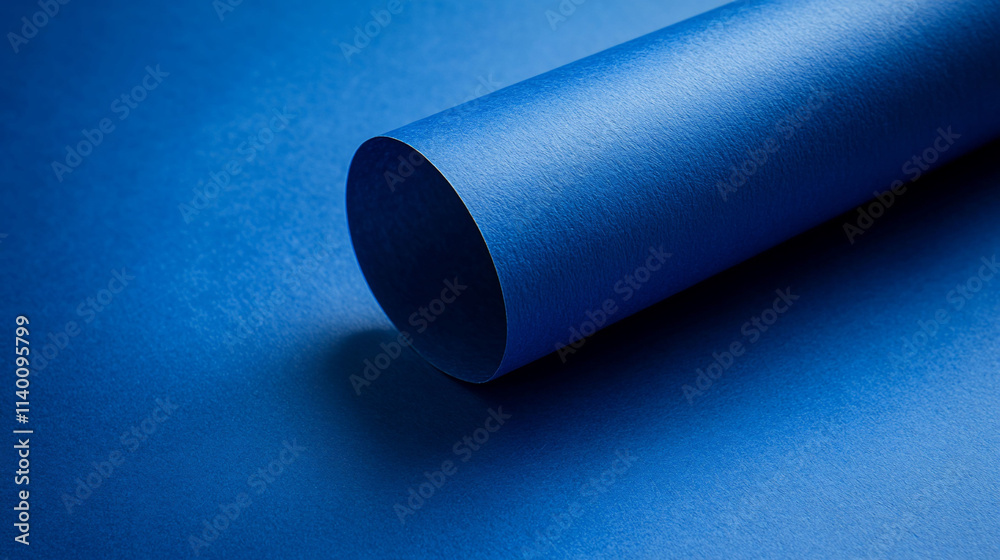 A blue paper roll on a textured blue background. A blue paper roll on a textured blue background.