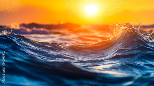 Fototapeta Naklejka Na Ścianę i Meble -  Panoramic view of sea waves at dawn