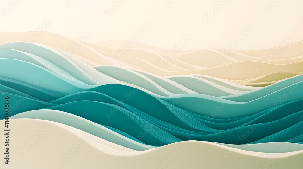 Obraz premium Flowing Waves: Relaxing Teal and Sand Gradients for Peaceful Designs