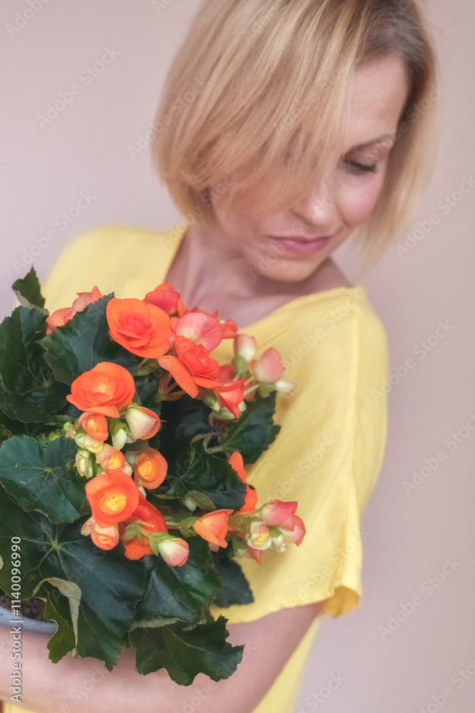 Woman with bouquet of flower Woman with bouquet of flower