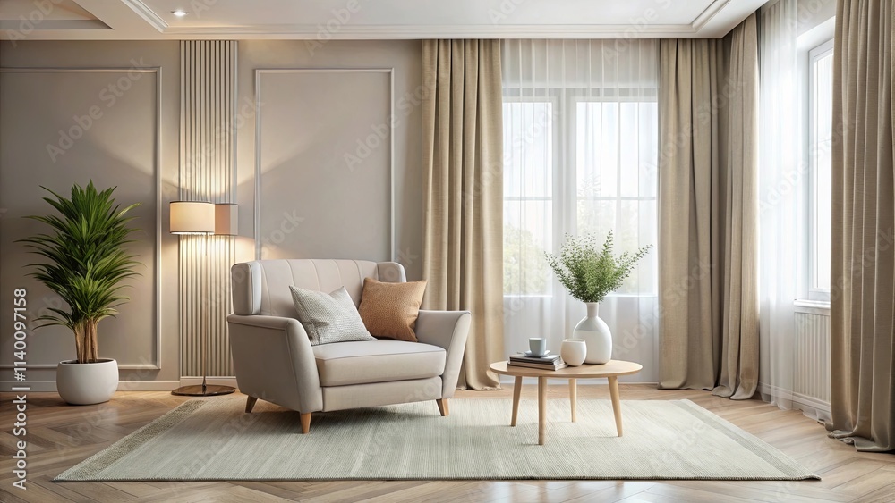Serene Living Room Interior Design with Neutral Tones and Natural Light