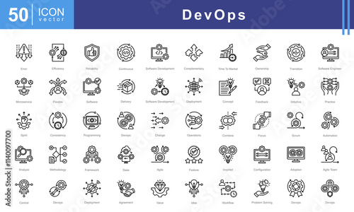 DevOps icon collection set. Containing software, development, operations, practice, combine, system development life cycle icon.