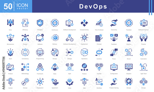 DevOps icon collection set. Containing software, development, operations, practice, combine, system development life cycle icon. photo