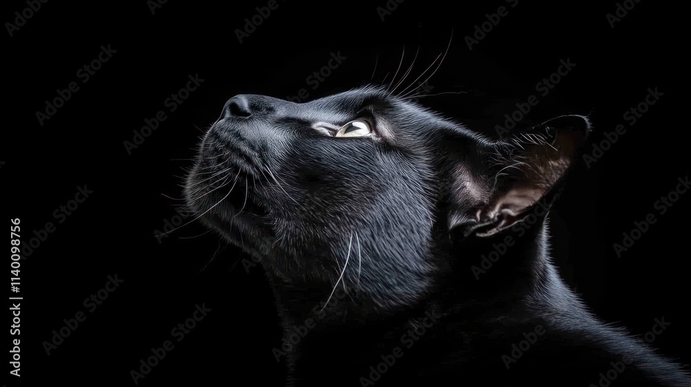 A close-up profile of a black cat against a dark background, highlighting its features. A close-up profile of a black cat against a dark background, highlighting its features.