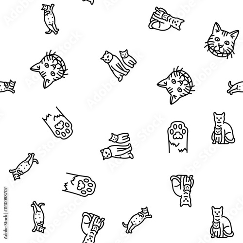 cat breeding genetics cattery vector seamless pattern thin line illustration