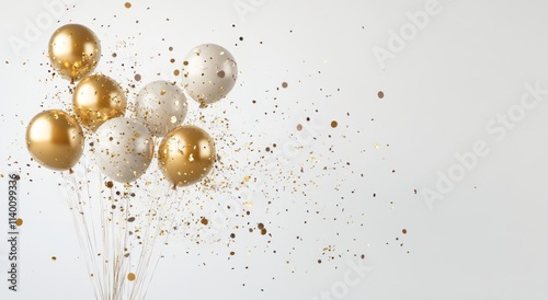 Gold and white balloons wit...