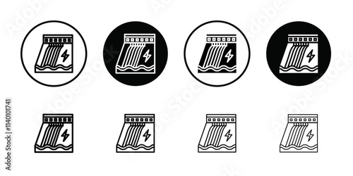 Hydroelectric power plant icon Thin line flat illustration