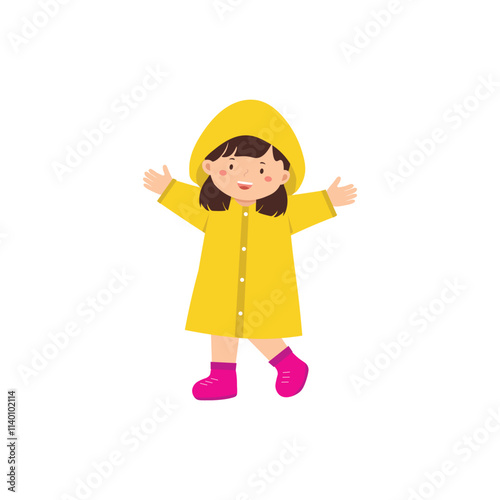 Playful Child in Yellow Raincoat Illustration