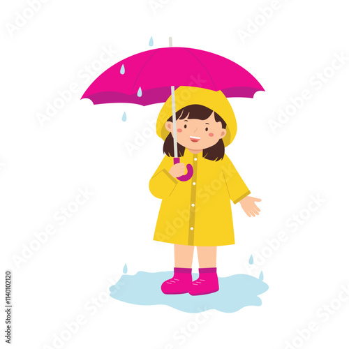 Illustration of Child with Umbrella in Rain
