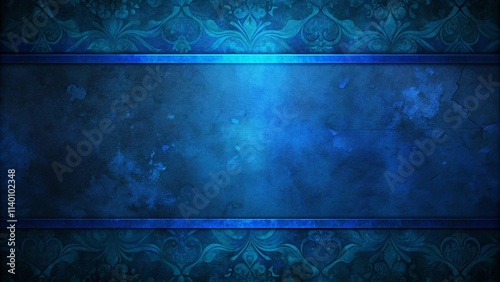 Rustic Blue Wall Background with Darker Black Grungy Border and Vintage Texture Design Banner 