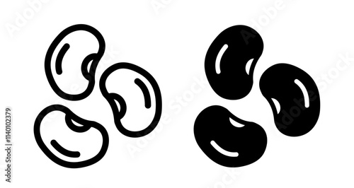 Kidney plant bean Icons. black and white vector illustration set.