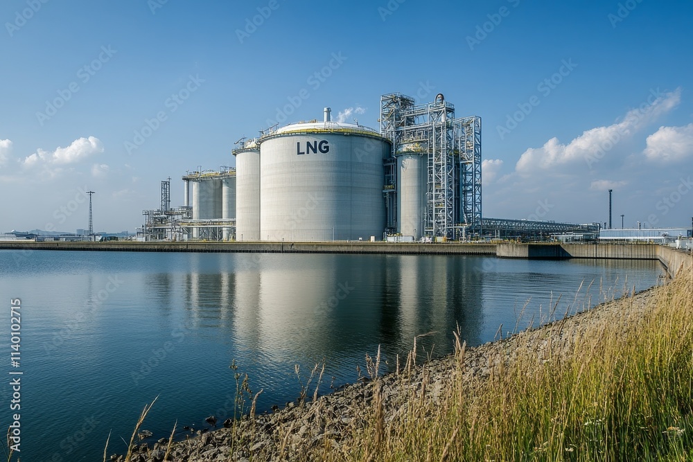 Industrial complex with a LNG storage tank designed. Industrial complex with a LNG storage tank designed.