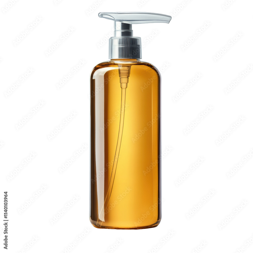 Liquid soap dispenser with amber liquid on a plain background Liquid soap dispenser with amber liquid on a plain background