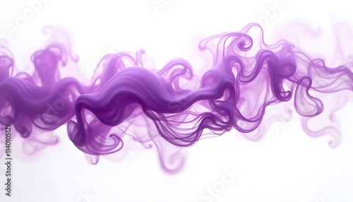 Abstract purple smoke swirling on a white background  creating a fluid and dynamic motion effect.