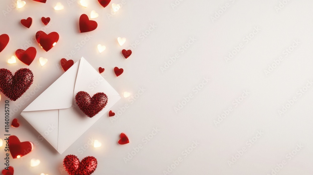 Romantic valentine's envelope surrounded by glowing hearts Romantic valentine's envelope surrounded by glowing hearts