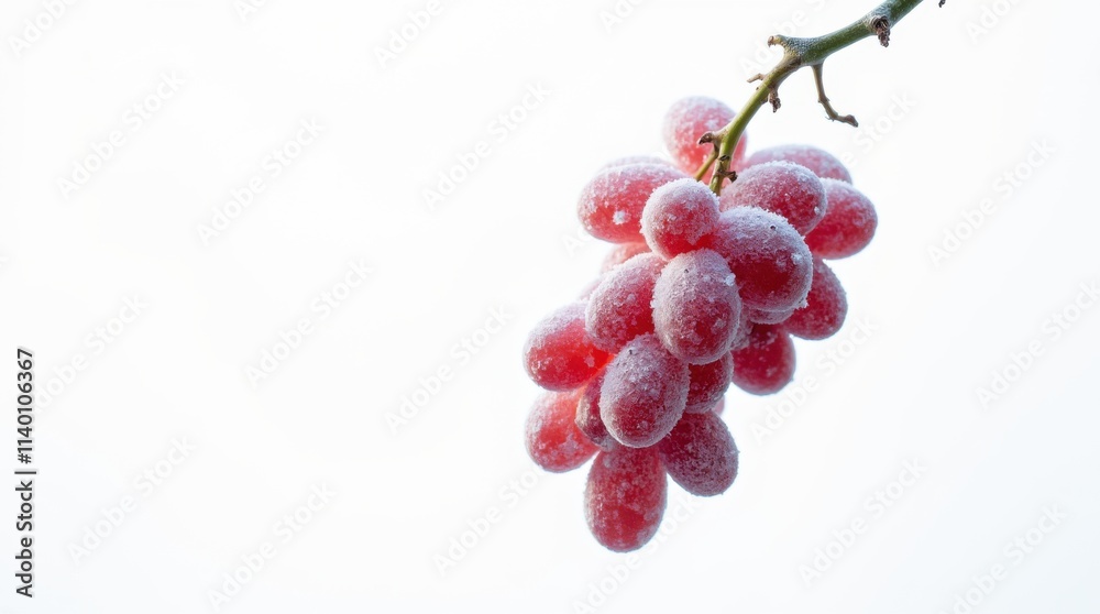 Fototapeta premium Frozen Grapes Falling Through Air Against White Background