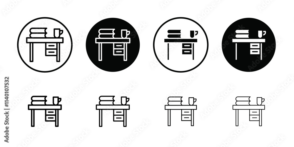 Study table icon Thin line flat illustration Study table icon Thin line flat illustration