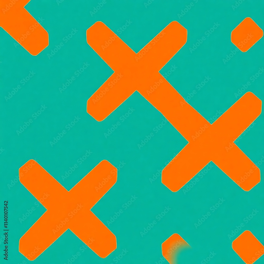 Obraz premium Teal and Orange Abstract Cross Pattern: A dynamic, minimalist design featuring bold orange crosses against a vibrant teal backdrop.