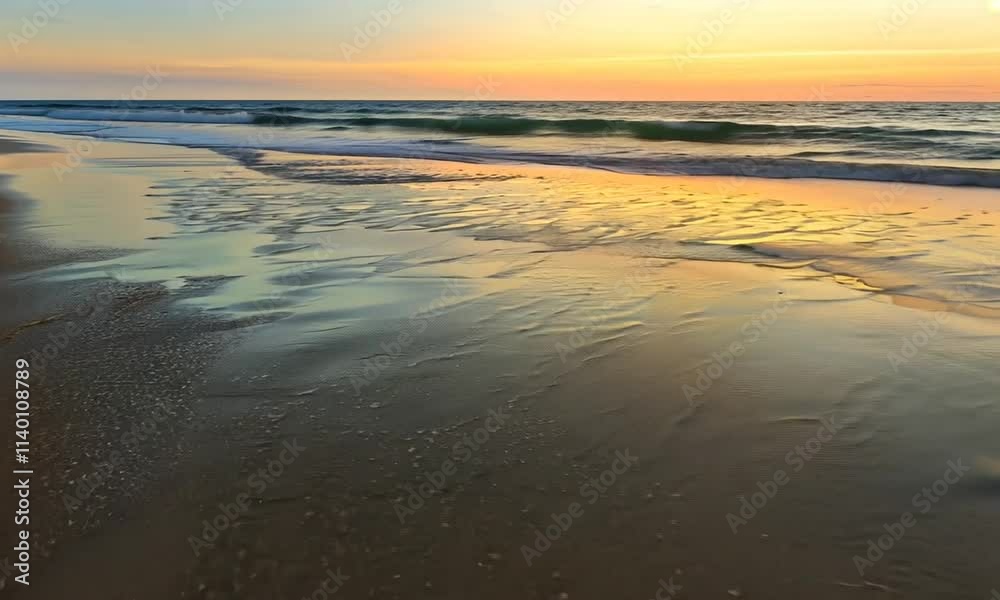 Sundown reflection of the sea surface and beach sand Sundown reflection of the sea surface and beach sand