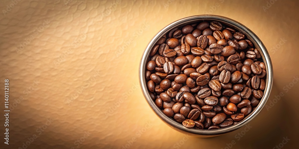 Roasted Coffee Beans in a Metal Container, Aromatic and Rich Roasted Coffee Beans in a Metal Container, Aromatic and Rich