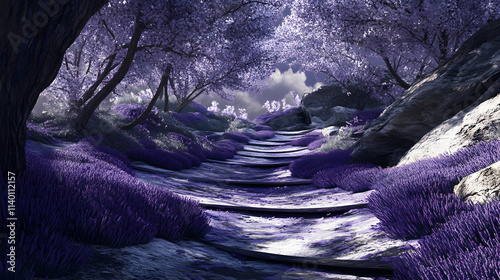 Meditative Space: Embracing Cascading Lavender in a Fluid and Harmonious Expression of Zen and Mindfulness