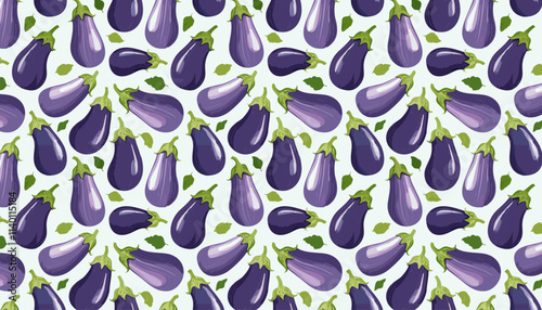 Seamless pattern with eggplants. Vector illustration in cartoon style.