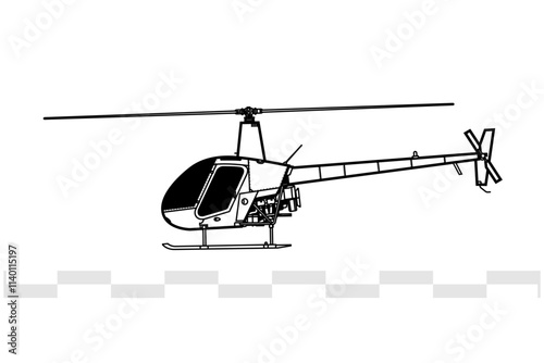 Robinson R22 Beta II. Vector drawing of Light utility and trainer helicopter. Side view. Image for illustration and infographics