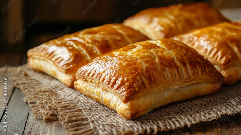 Fresh bakery pastries arranged on a rustic wooden table Fresh bakery pastries arranged on a rustic wooden table