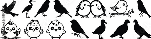 Bird silhouettes set, animal pack of vector silhouette design, isolated background