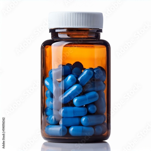 Isolated transparent bottle of pill capsules